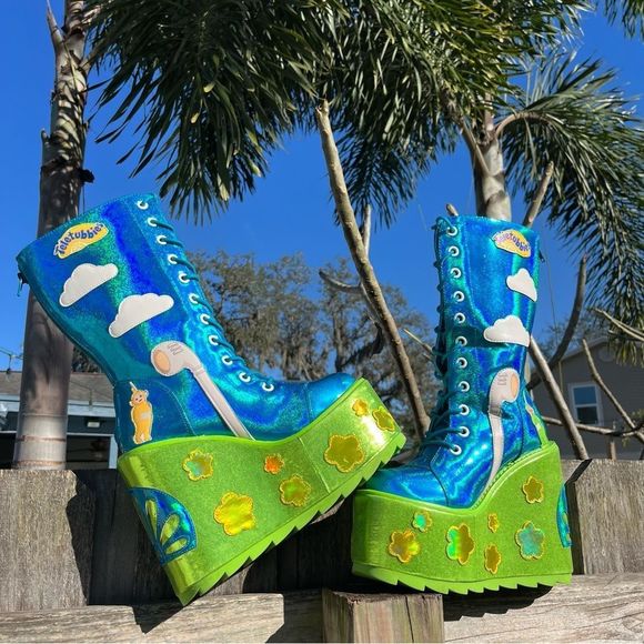 YRU Shoes Yru X Teletubbies Dune Laceup Boots Nib Y2k Rave Platforms Size 8 Read Poshmark